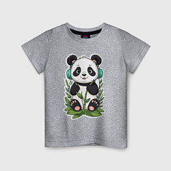 Футболка хлопковая детская Медвежонок панды в наушниках, цвет: меланж