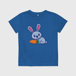 Футболка хлопковая детская Весёлый зайка с морковкой, цвет: синий