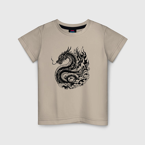 Детская футболка Японский дракон - ирезуми / Миндальный – фото 1