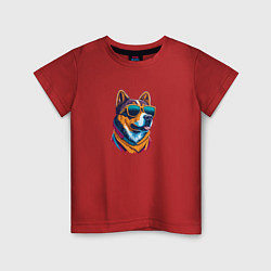 Футболка хлопковая детская Собака в модных очках, цвет: красный