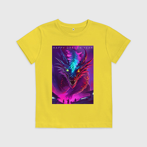 Детская футболка Happy dragon year - ai art muzzle / Желтый – фото 1