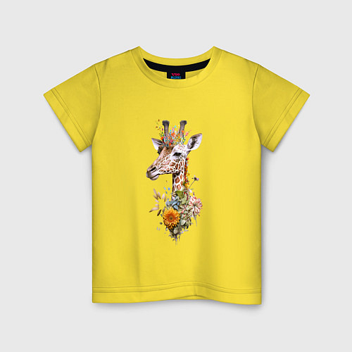 Детская футболка Жираф в цветах / Желтый – фото 1