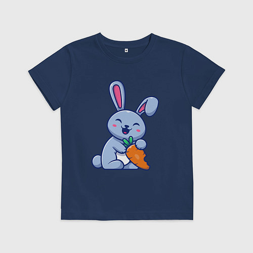 Детская футболка Радостный кролик с морковкой / Тёмно-синий – фото 1