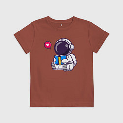 Футболка хлопковая детская Космонавт читает, цвет: кирпичный