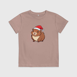 Футболка хлопковая детская Малыш капибары в новогодней шапке, цвет: пыльно-розовый