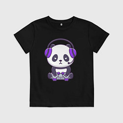 Футболка хлопковая детская Геймер панда, цвет: черный
