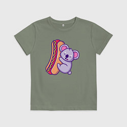 Футболка хлопковая детская Коала с хот-догом, цвет: авокадо