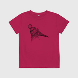 Футболка хлопковая детская Олуша в шапке, цвет: маджента