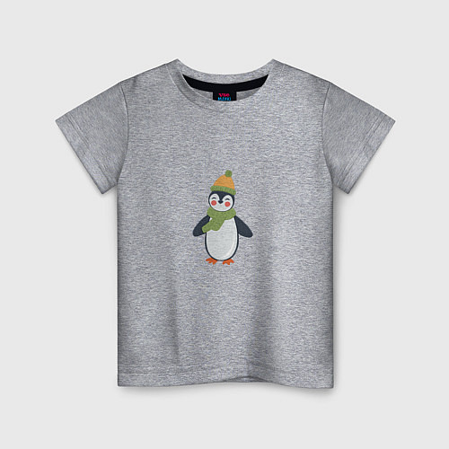 Детская футболка Весёлый пингвин в шапке / Меланж – фото 1