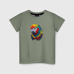Футболка хлопковая детская Красочный попугай в ярких перьях, цвет: авокадо