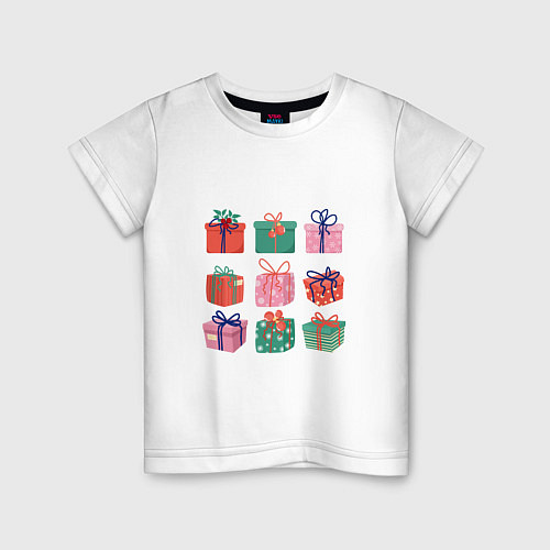 Детская футболка Подарочные разноцветные коробки / Белый – фото 1