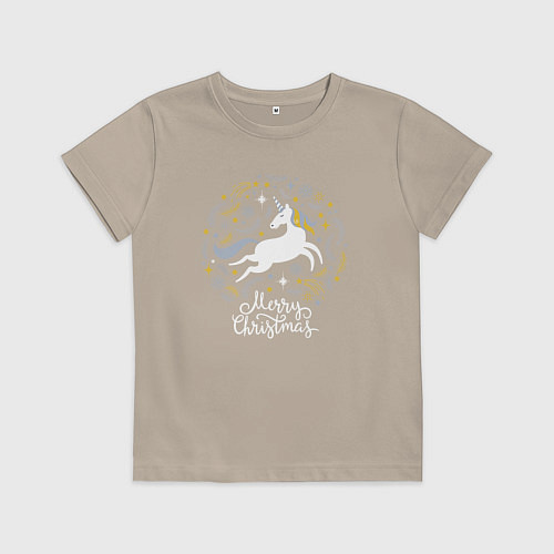 Детская футболка Unicorn christmas / Миндальный – фото 1