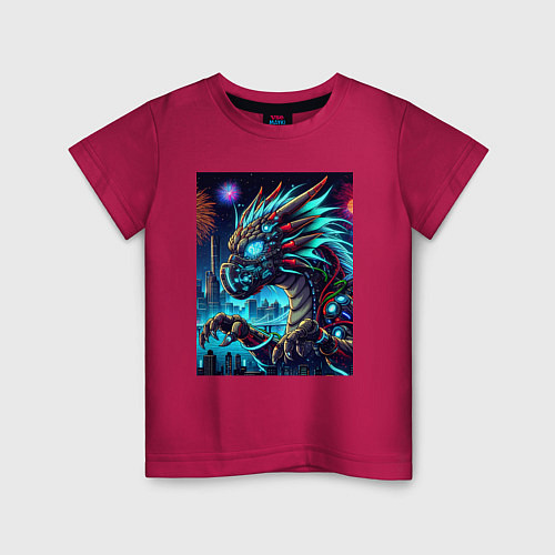 Детская футболка Cyber dragon - ai art neon / Маджента – фото 1