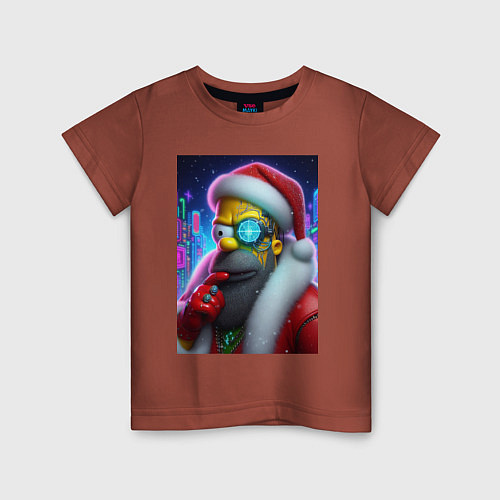 Детская футболка Simpson Claus - cyberpunk / Кирпичный – фото 1