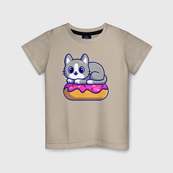 Футболка хлопковая детская Кот на пончике, цвет: миндальный