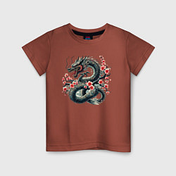 Футболка хлопковая детская Japanese dragon and sakura - irezumi, цвет: кирпичный