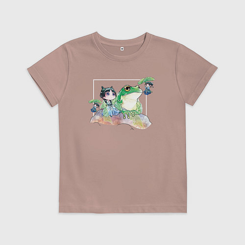 Детская футболка Маомао чиби и лягушка - Монолог фармацевта / Пыльно-розовый – фото 1