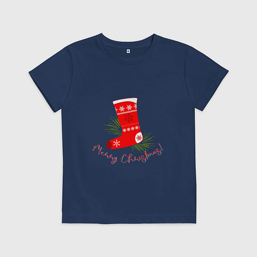 Детская футболка Рождественский сапожок / Тёмно-синий – фото 1