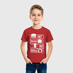 Футболка хлопковая детская Еда сон лыжи, цвет: красный — фото 2