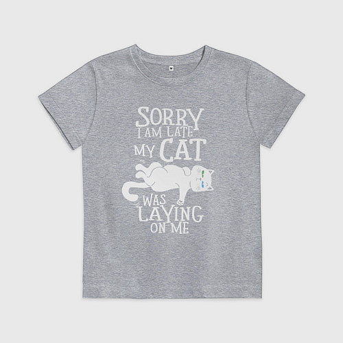 Детская футболка Я опоздал потому что на мне лежалкот / Меланж – фото 1
