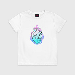 Футболка хлопковая детская Реалистичное сердце в огне, цвет: белый