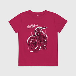 Футболка хлопковая детская Старая школа - мотоцикл, цвет: маджента