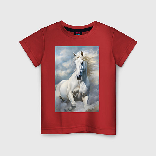 Детская футболка Белая лошадь на фоне неба / Красный – фото 1