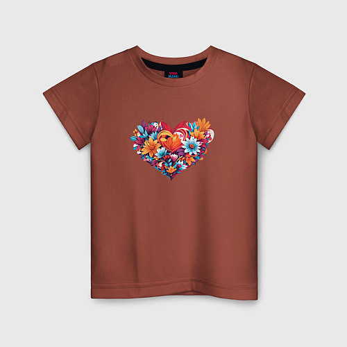 Детская футболка Цветы в форме сердца / Кирпичный – фото 1