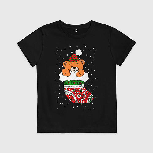 Детская футболка Игрушечный мишка в носке / Черный – фото 1