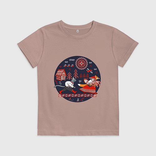 Детская футболка Кот и лиса из сказки / Пыльно-розовый – фото 1