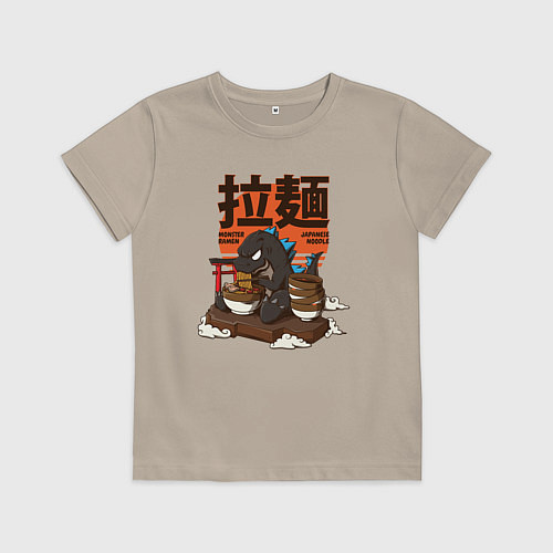 Детская футболка Годзилла ест рамен / Миндальный – фото 1