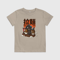 Футболка хлопковая детская Годзилла ест рамен, цвет: миндальный