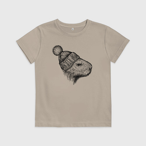 Детская футболка Капибара в шапке / Миндальный – фото 1