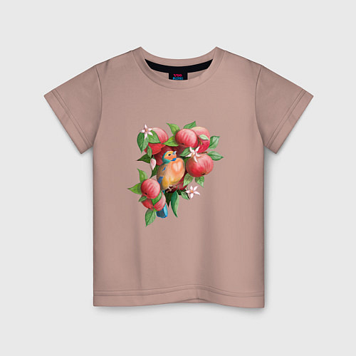 Детская футболка Птица в яблоках / Пыльно-розовый – фото 1