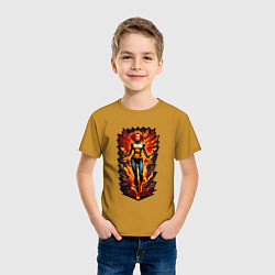 Футболка хлопковая детская Красивая женщина супер героиня, цвет: горчичный — фото 2