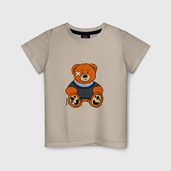 Футболка хлопковая детская Медведь Вова с пластырем, цвет: миндальный