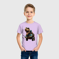 Футболка хлопковая детская Голова динозавра в тренде, цвет: лаванда — фото 2