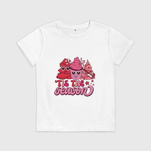 Детская футболка Tis the season - розовые ёлки и мороженка - christ / Белый – фото 1
