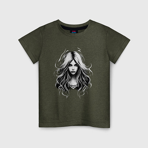 Детская футболка Девушка с длинными волосами / Меланж-хаки – фото 1