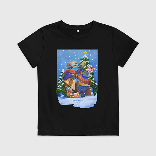 Детская футболка Кибердеревня роботы новый год / Черный – фото 1