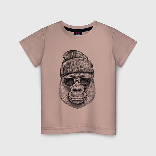 Детская футболка Горилла в шапке / Пыльно-розовый – фото 1