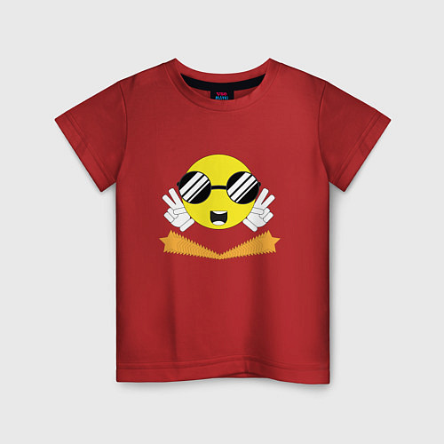 Детская футболка Смайлик в очках / Красный – фото 1