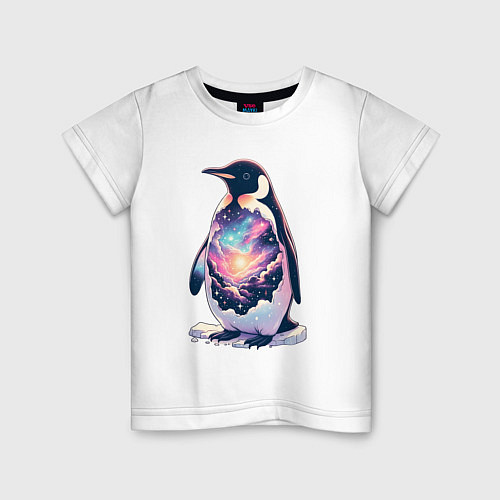 Детская футболка Пингвин с космосом / Белый – фото 1