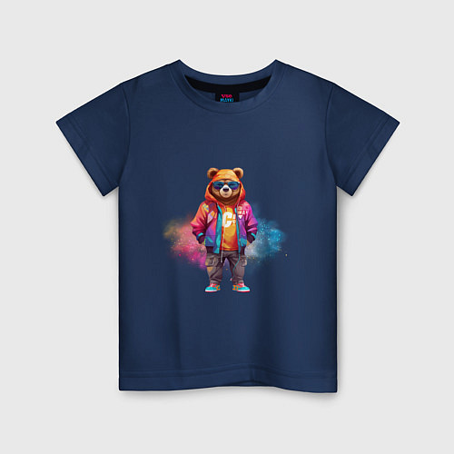 Детская футболка Модный медведь / Тёмно-синий – фото 1