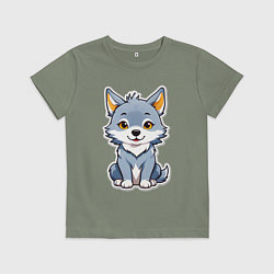 Футболка хлопковая детская Добрый волченок, цвет: авокадо
