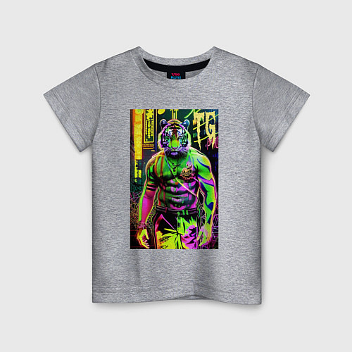 Детская футболка Dude tiger - neon / Меланж – фото 1