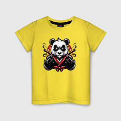 Футболка хлопковая детская Панда в кимоно, цвет: желтый