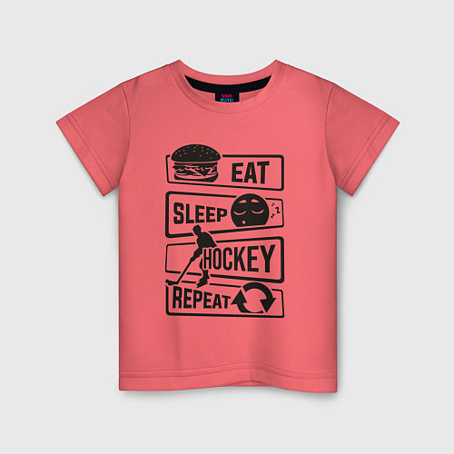 Детская футболка Eat sleep hockey / Коралловый – фото 1