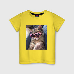 Футболка хлопковая детская Милый мем-кот в очках в стиле аниме, цвет: желтый