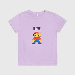 Футболка хлопковая детская Super mario bros - i love mario, цвет: лаванда